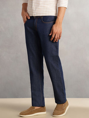 Blue Relaxed Fit Dark Shade Clean Look Non Stretchable Straight Fit Jeans For Men