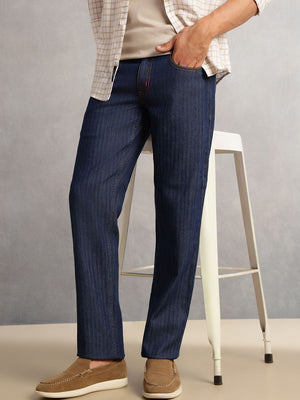 Blue Relaxed Fit Dark Shade Clean Look Non Stretchable Straight Fit Jeans For Men
