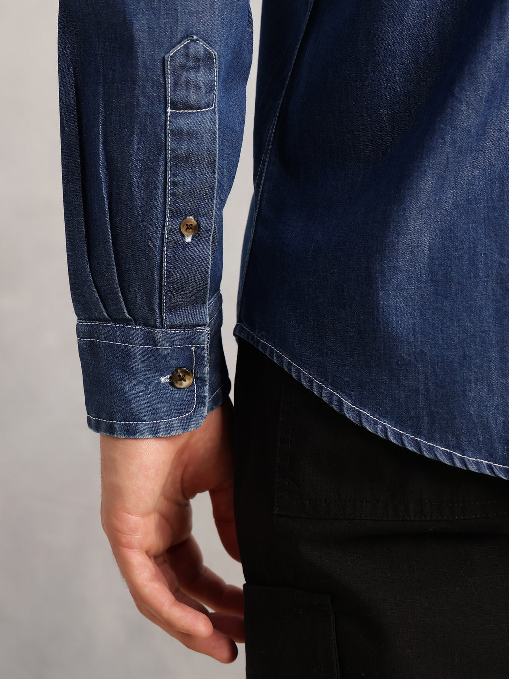 Thomas Scott Men Navy Cricket Club Collection Button-Down Collar Long Sleeves Dark Shade Regular Fit 100% Cotton Denim Shirt