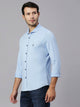 Thomas Scott Men Blue Slim Fit Long Sleeves Spread Collar Four Way Stretch Knitted Casual Shirt