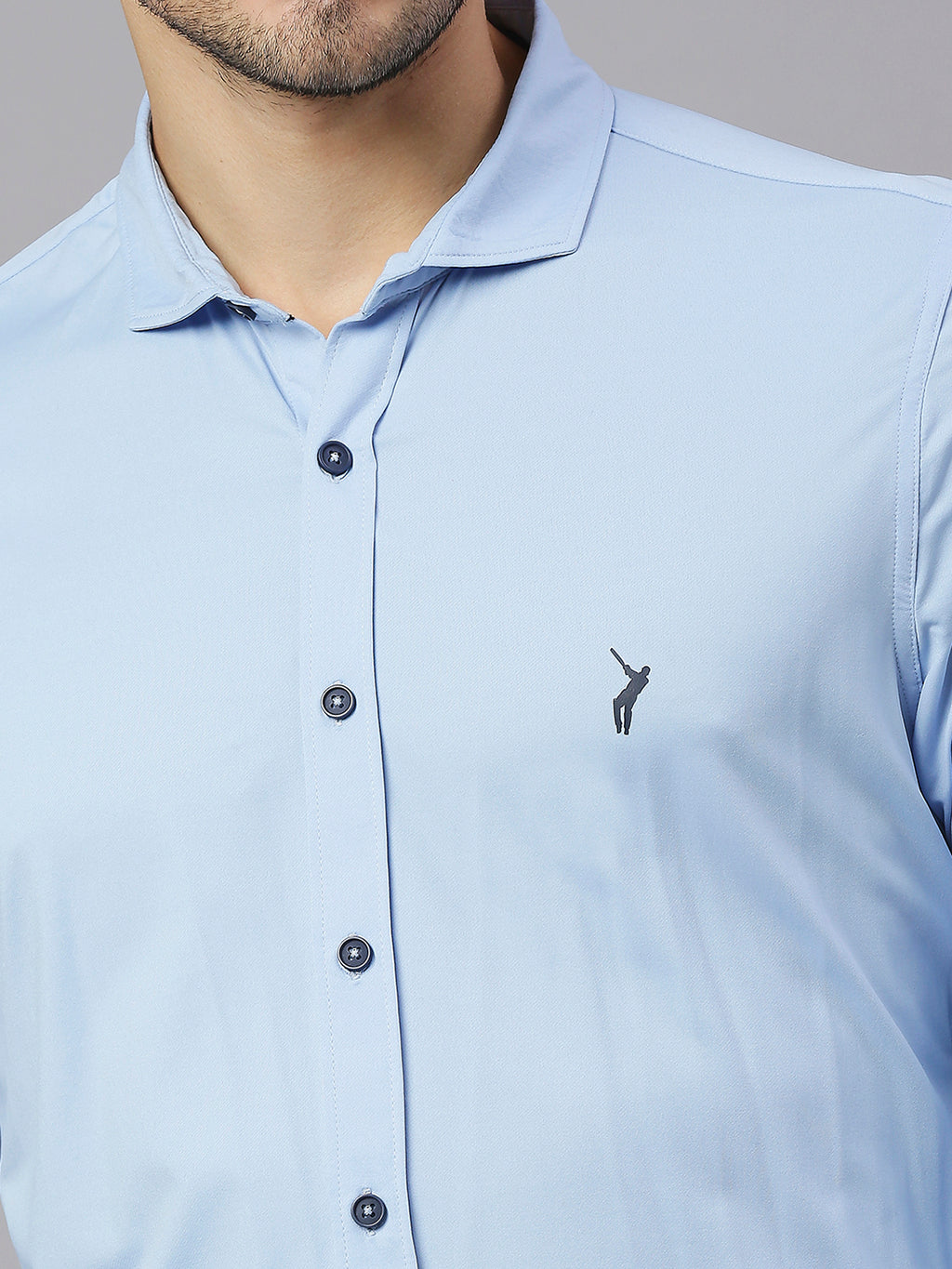 Thomas Scott Men Blue Slim Fit Long Sleeves Spread Collar Four Way Stretch Knitted Casual Shirt