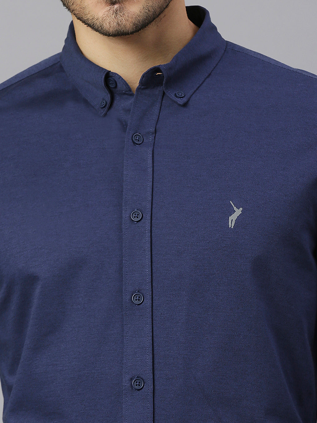 Thomas Scott Men Navy Classic Slim Fit Long Sleeves Button-Down Collar Solid Knitted Casual Shirt