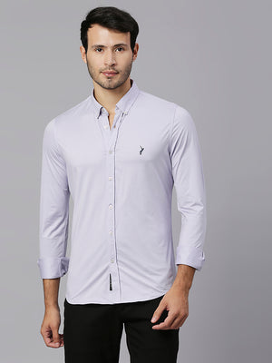 Thomas Scott Men Purple Classic Slim Fit Long Sleeves Button-Down Collar Solid Knitted Casual Shirt