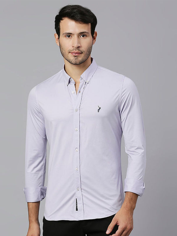 Thomas Scott Men Purple Classic Slim Fit Long Sleeves Button-Down Collar Solid Knitted Casual Shirt