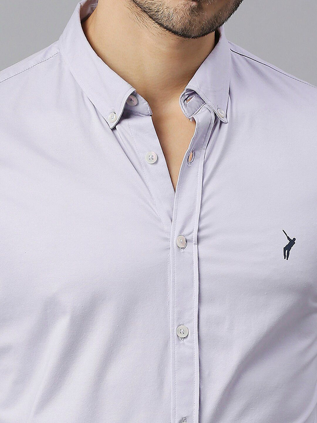Thomas Scott Men Purple Classic Slim Fit Long Sleeves Button-Down Collar Solid Knitted Casual Shirt
