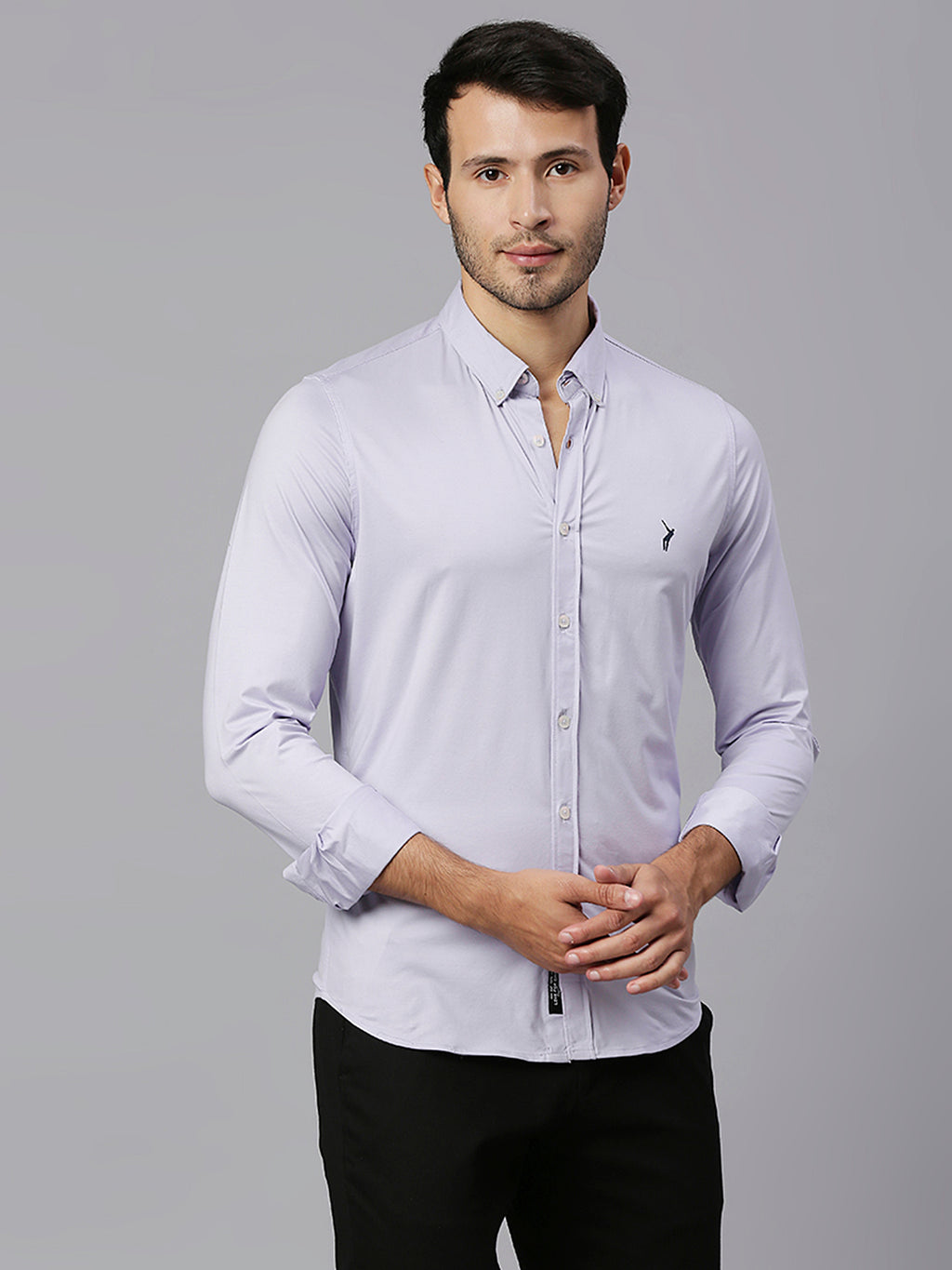 Thomas Scott Men Purple Classic Slim Fit Long Sleeves Button-Down Collar Solid Knitted Casual Shirt