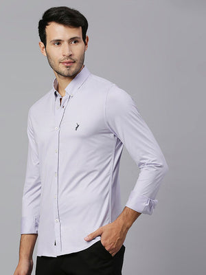 Thomas Scott Men Purple Classic Slim Fit Long Sleeves Button-Down Collar Solid Knitted Casual Shirt