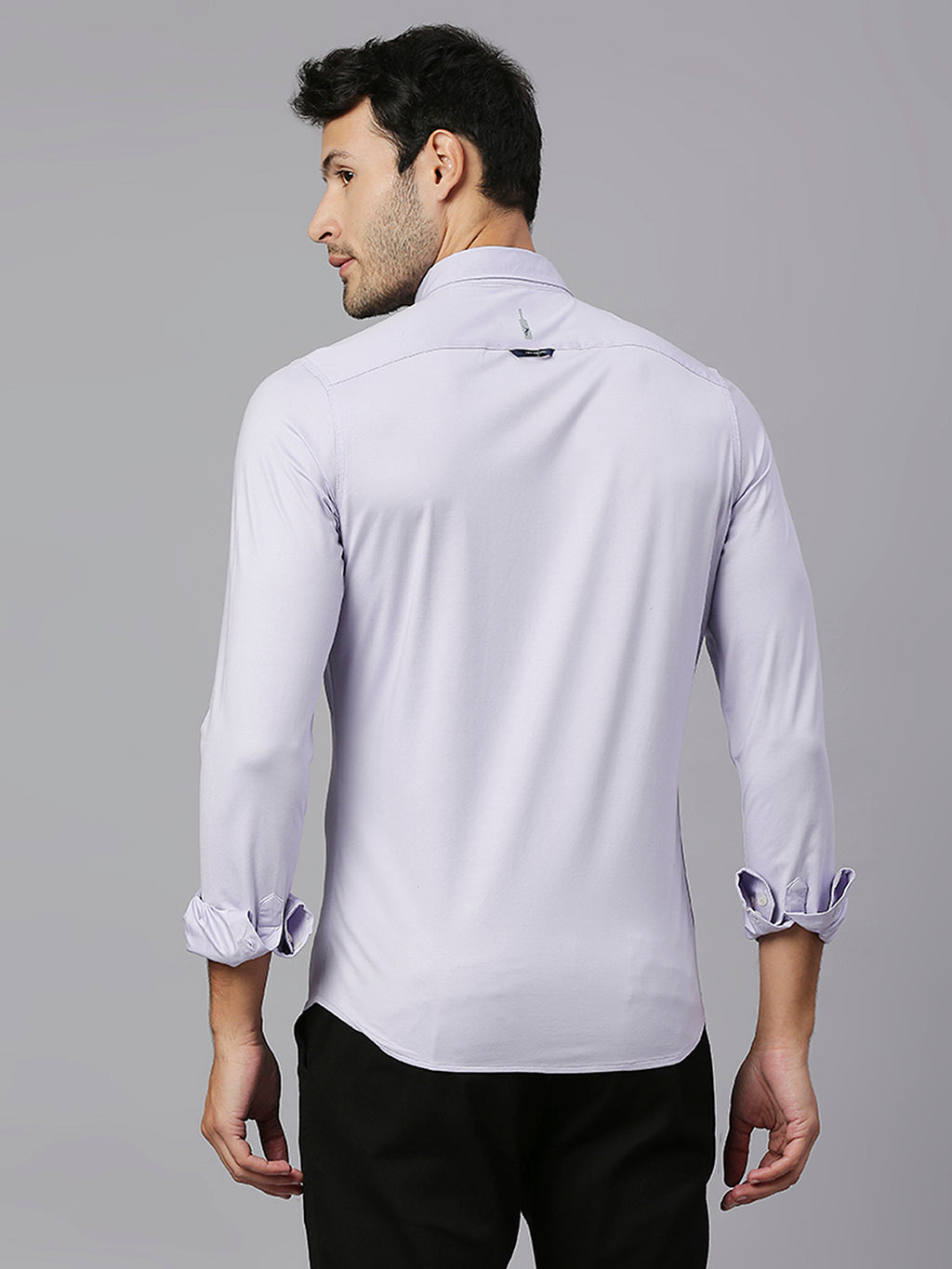 Thomas Scott Men Purple Classic Slim Fit Long Sleeves Button-Down Collar Solid Knitted Casual Shirt