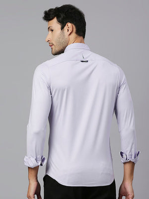 Thomas Scott Men Purple Classic Slim Fit Long Sleeves Button-Down Collar Solid Knitted Casual Shirt