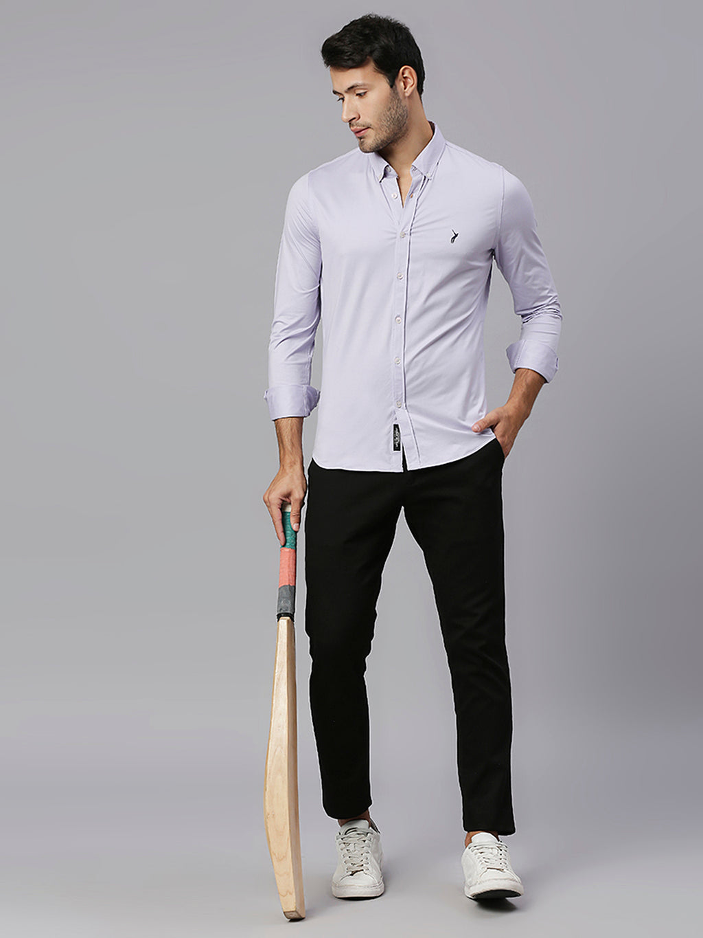 Thomas Scott Men Purple Classic Slim Fit Long Sleeves Button-Down Collar Solid Knitted Casual Shirt