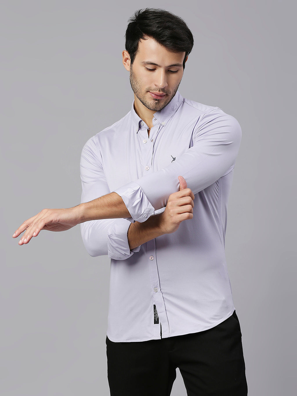 Thomas Scott Men Purple Classic Slim Fit Long Sleeves Button-Down Collar Solid Knitted Casual Shirt