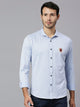 Thomas Scott Men Baby Blue Classic Slim Fit Long Sleeves Spread Collar Pinstripes Knitted Casual Shirt