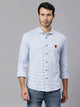 Thomas Scott Men Light Blue Classic Slim Fit Long Sleeves Spread Collar Pinstripes Knitted Casual Shirt
