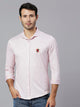 Thomas Scott Men Pink Classic Slim Fit Long Sleeves Spread Collar Pinstripes Knitted Casual Shirt