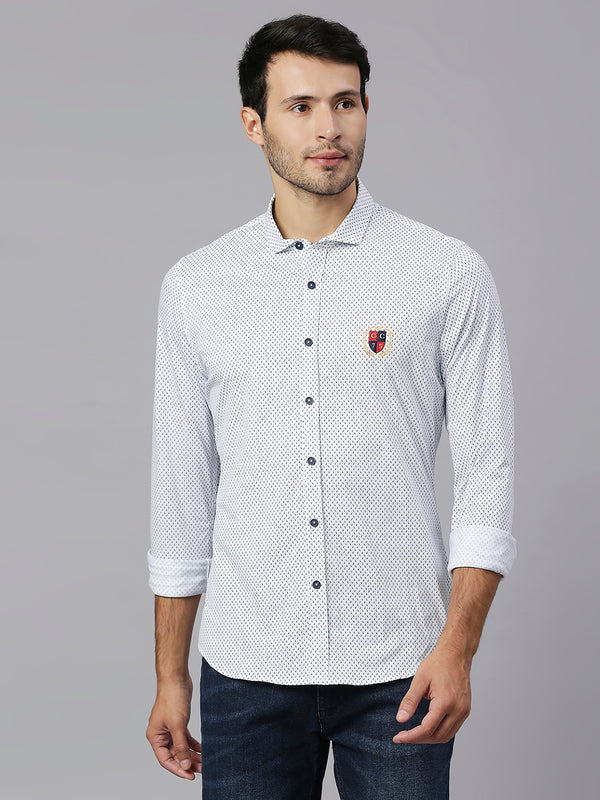 Thomas Scott Men White Classic Slim Fit Long Sleeves Spread Collar Micro Ditsy Printed Knitted Casual Shirt
