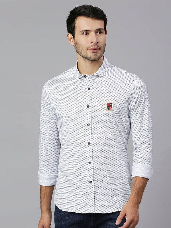 Thomas Scott Men White Classic Slim Fit Long Sleeves Spread Collar Micro Ditsy Printed Knitted Casual Shirt