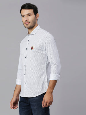 Thomas Scott Men White Classic Slim Fit Long Sleeves Spread Collar Micro Ditsy Printed Knitted Casual Shirt