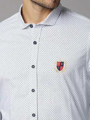 Thomas Scott Men White Classic Slim Fit Long Sleeves Spread Collar Micro Ditsy Printed Knitted Casual Shirt