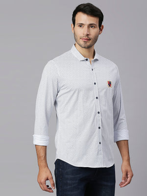 Thomas Scott Men White Classic Slim Fit Long Sleeves Spread Collar Micro Ditsy Printed Knitted Casual Shirt