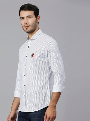 Thomas Scott Men White Classic Slim Fit Long Sleeves Spread Collar Micro Ditsy Printed Knitted Casual Shirt