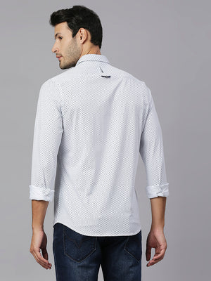 Thomas Scott Men White Classic Slim Fit Long Sleeves Spread Collar Micro Ditsy Printed Knitted Casual Shirt