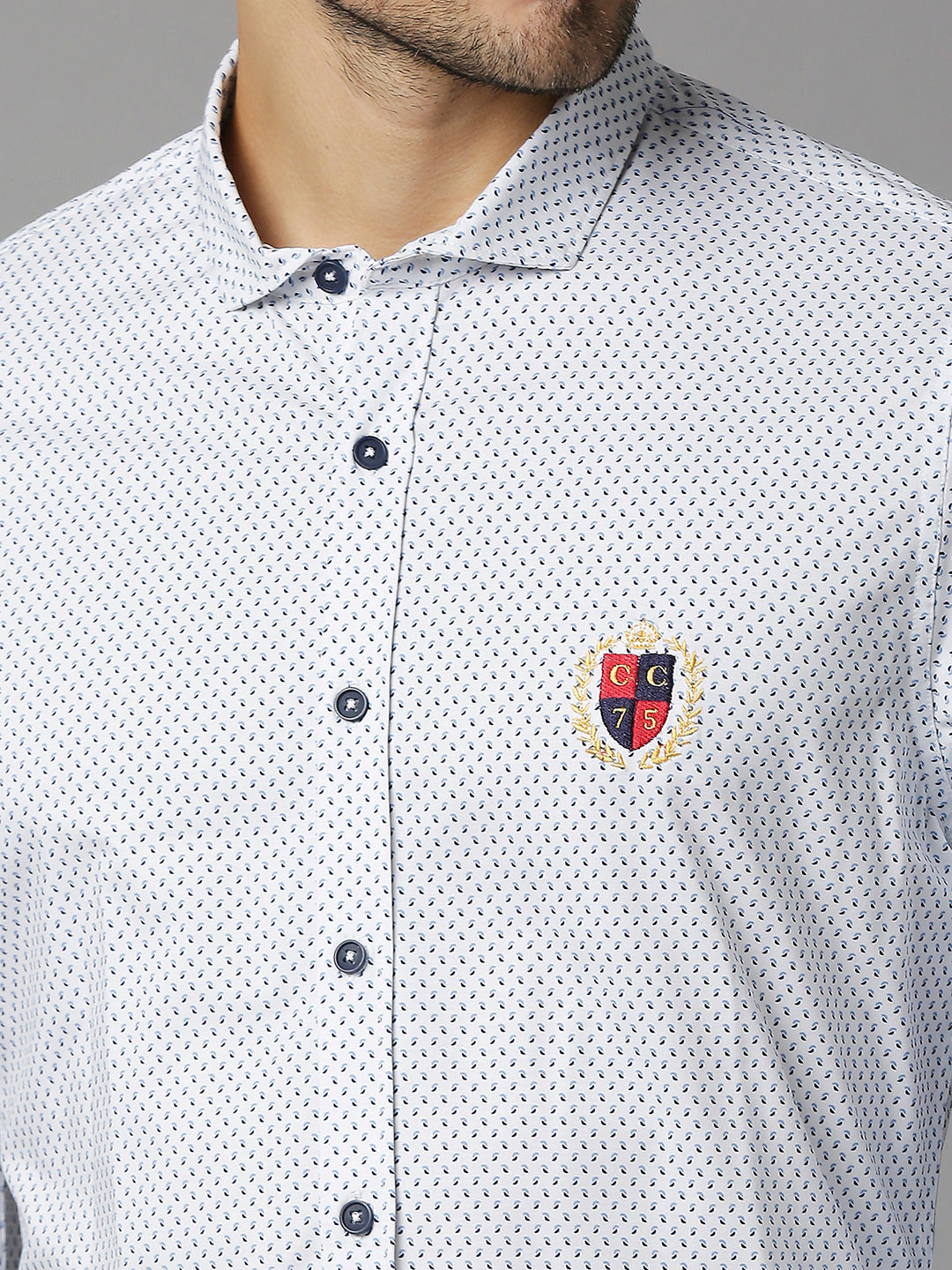 Thomas Scott Men White Classic Slim Fit Long Sleeves Spread Collar Micro Ditsy Printed Knitted Casual Shirt