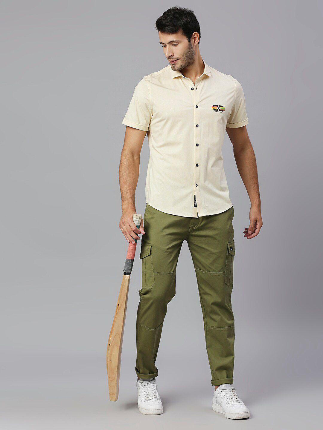 Thomas Scott Men Lemon Classic Slim Fit Short Sleeves Cutaway Collar Solid 4 Way Stretch Knitted Casual Shirt