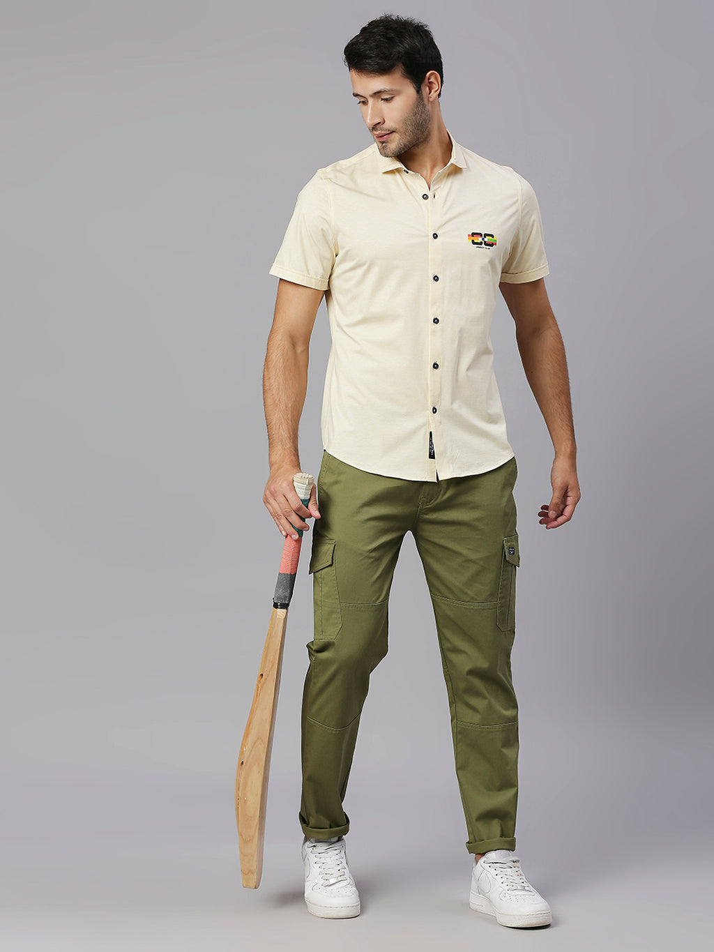 Thomas Scott Men Lemon Classic Slim Fit Short Sleeves Cutaway Collar Solid 4 Way Stretch Knitted Casual Shirt