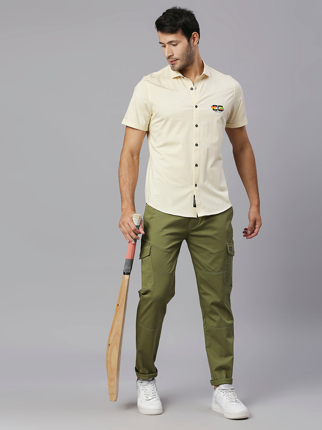 Thomas Scott Men Lemon Classic Slim Fit Short Sleeves Cutaway Collar Solid 4 Way Stretch Knitted Casual Shirt