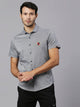 Thomas Scott Men Grey Classic Slim Fit Short Sleeves Spread Collar Solid Knitted Casual Shirts