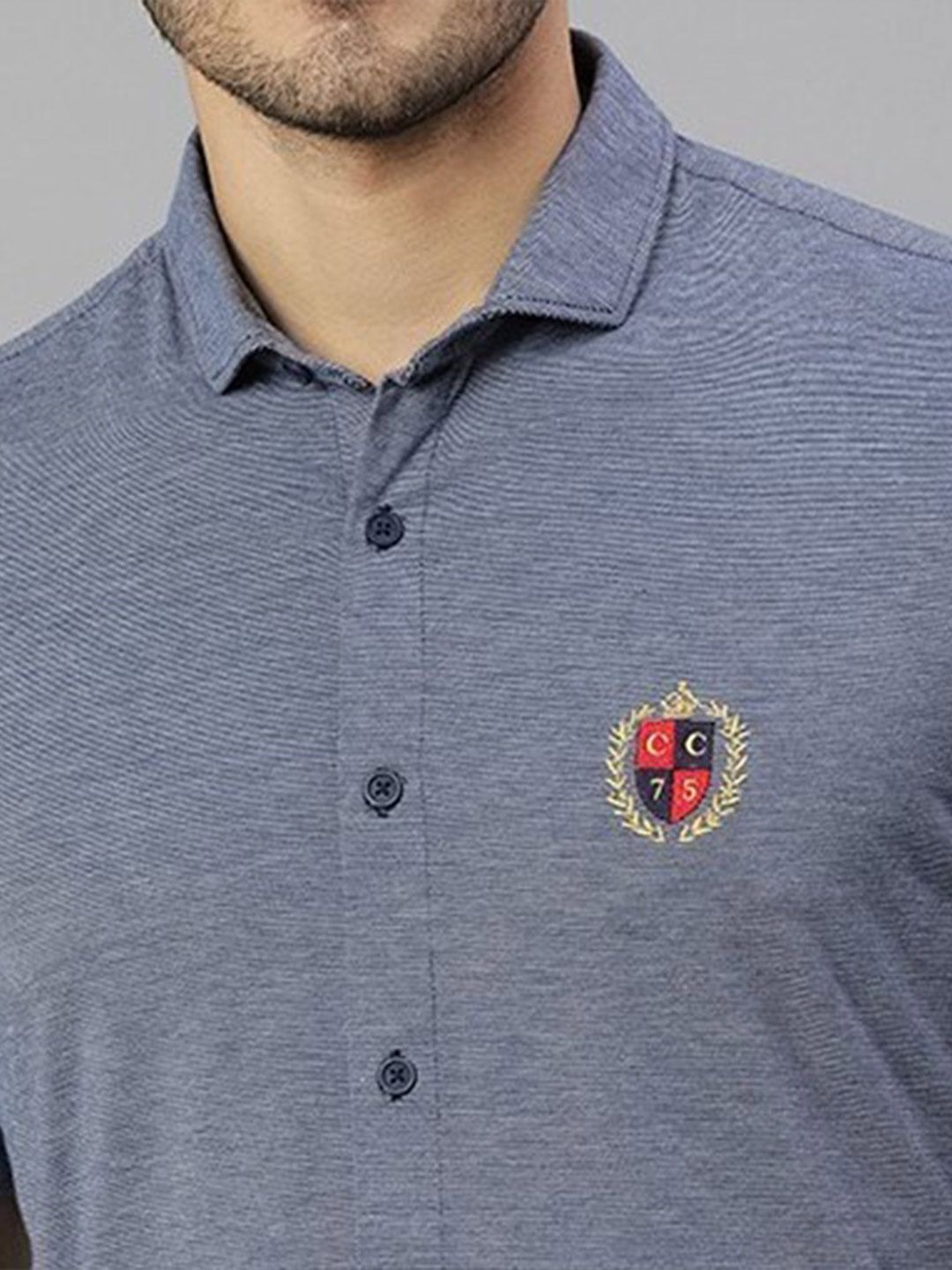 Thomas Scott Men Navy Classic Slim Fit Short Sleeves Spread Collar Solid Knitted Casual Shirts