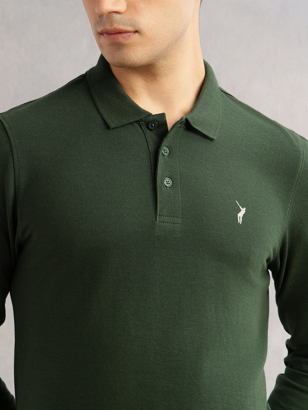 Thomas Scott Men Olive Regular Fit Long Sleeves Solid Polo Collar Knitted T-shirt