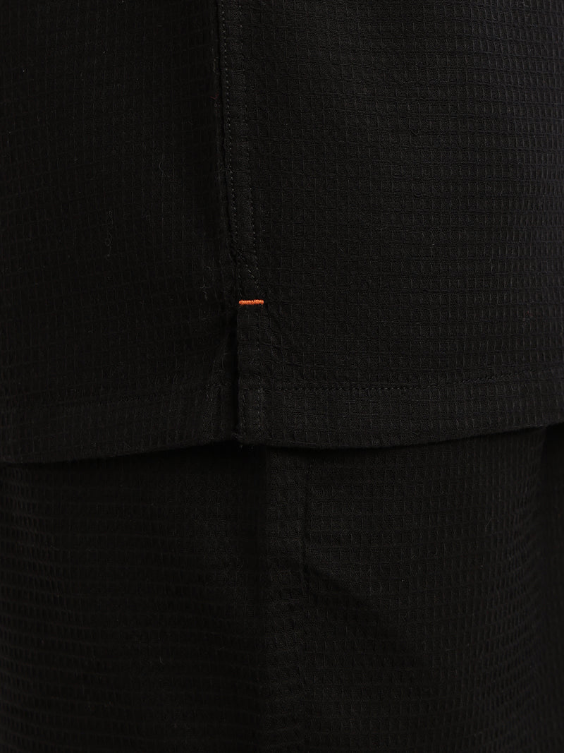 Thomas Scott Men Black Cricket Club Collection Oversized Fit Short Sleeves Textured Cotton Casual Shirt