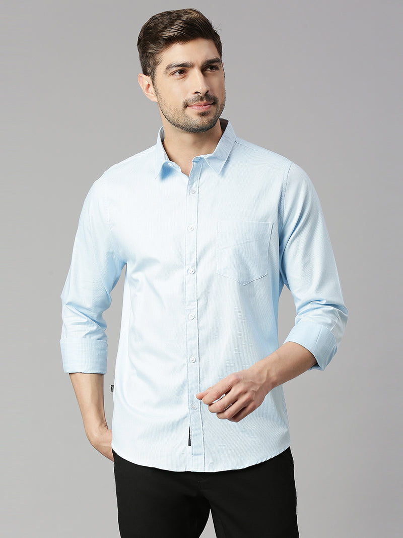 Thomas Scott Men Blue Cricket Club Slim Fit Long Sleeves Spread Collar 100% Cotton Solid Casual Shirt