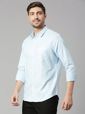 Thomas Scott Men Blue Cricket Club Slim Fit Long Sleeves Spread Collar 100% Cotton Solid Casual Shirt