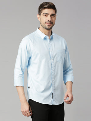 Thomas Scott Men Blue Cricket Club Slim Fit Long Sleeves Spread Collar 100% Cotton Solid Casual Shirt