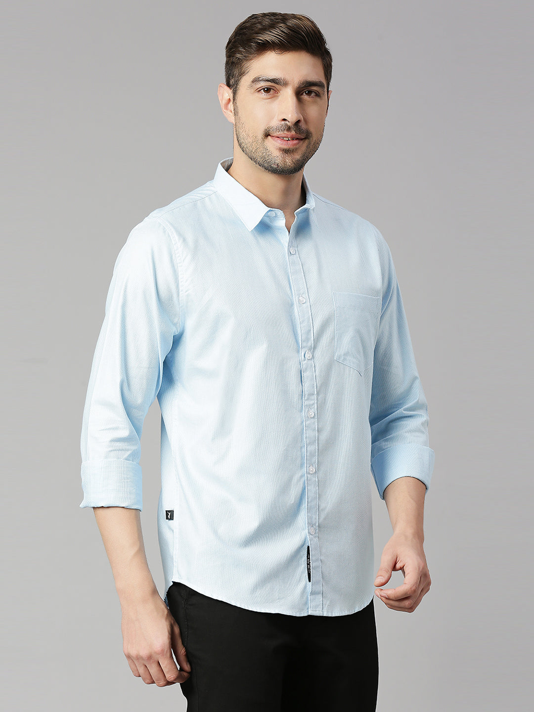 Thomas Scott Men Blue Cricket Club Slim Fit Long Sleeves Spread Collar 100% Cotton Solid Casual Shirt