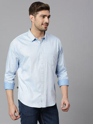 Thomas Scott Men Blue 3 Cricket Club Collection Slim Fit Long Sleeves Spread Collar Pinstripes 100% Cotton Casual Shirt