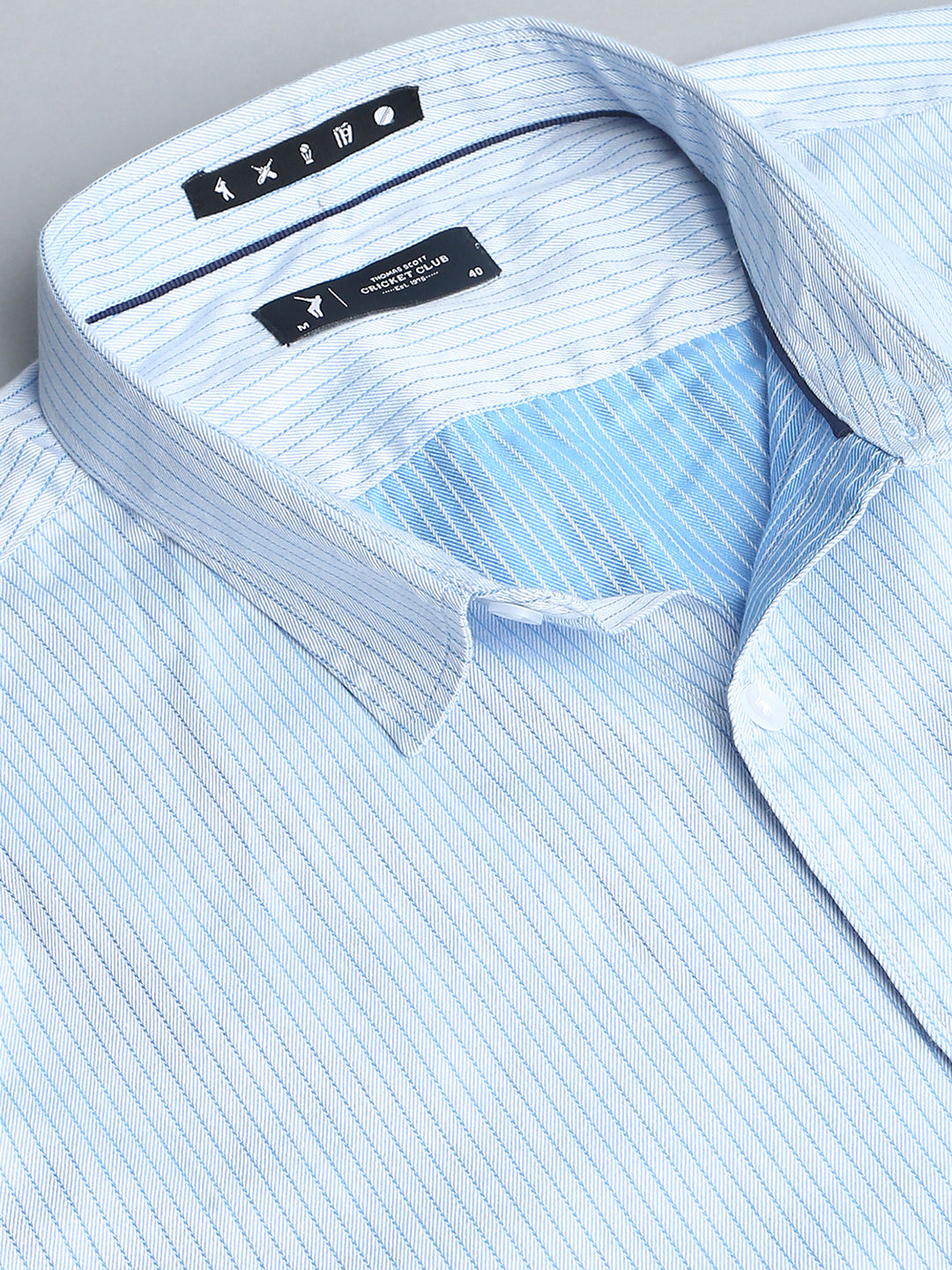 Thomas Scott Men Blue 3 Cricket Club Collection Slim Fit Long Sleeves Spread Collar Pinstripes 100% Cotton Casual Shirt