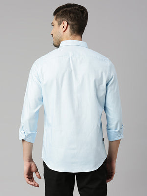 Thomas Scott Men Blue Cricket Club Slim Fit Long Sleeves Spread Collar 100% Cotton Solid Casual Shirt
