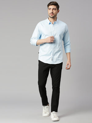 Thomas Scott Men Blue Cricket Club Slim Fit Long Sleeves Spread Collar 100% Cotton Solid Casual Shirt