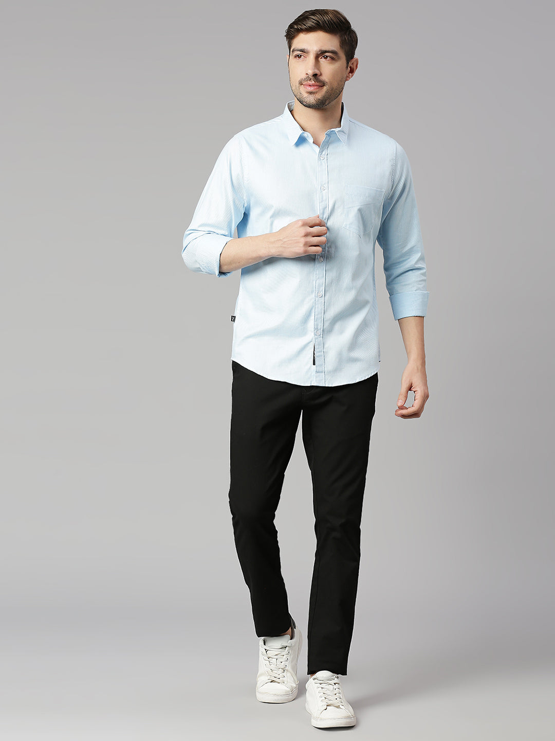 Thomas Scott Men Blue Cricket Club Slim Fit Long Sleeves Spread Collar 100% Cotton Solid Casual Shirt