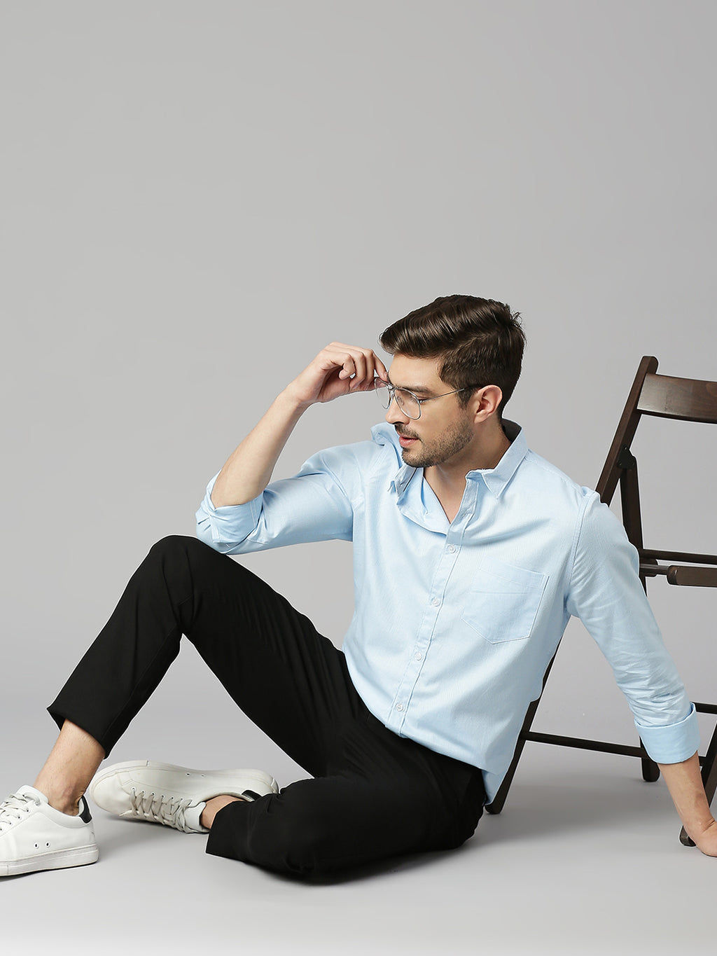 Thomas Scott Men Blue Cricket Club Slim Fit Long Sleeves Spread Collar 100% Cotton Solid Casual Shirt