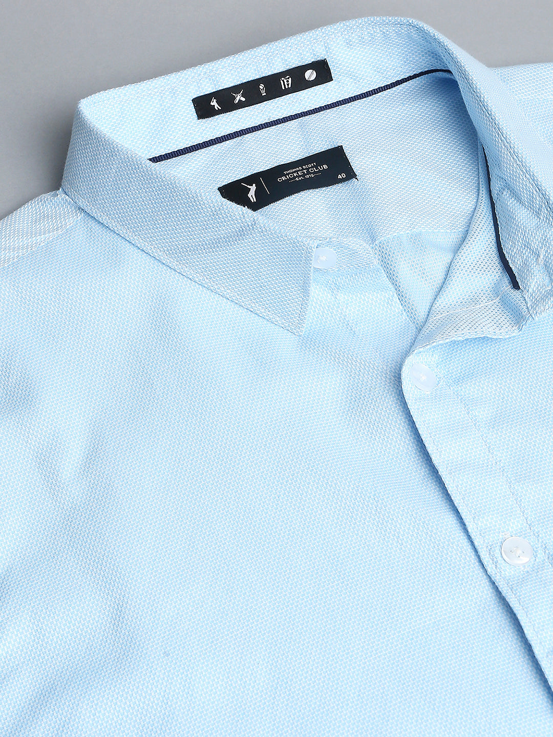 Thomas Scott Men Blue Cricket Club Slim Fit Long Sleeves Spread Collar 100% Cotton Solid Casual Shirt