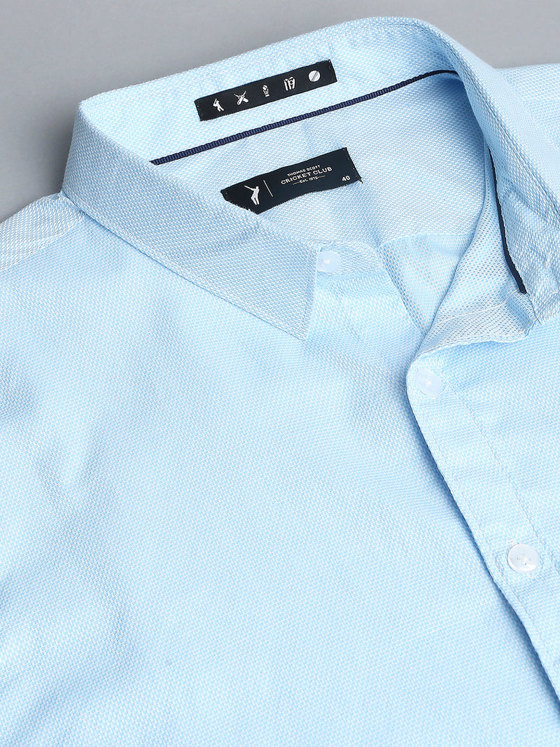 Thomas Scott Men Blue Cricket Club Slim Fit Long Sleeves Spread Collar 100% Cotton Solid Casual Shirt