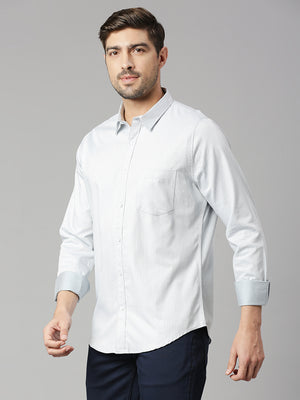 Thomas Scott Men Grey Cricket Club Collection Slim Fit Long Sleeves Spread Collar Pinstripes 100% Cotton Casual Shirt