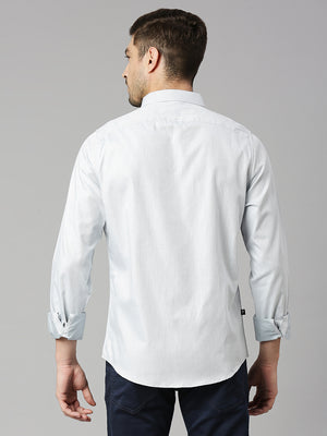 Thomas Scott Men Grey Cricket Club Collection Slim Fit Long Sleeves Spread Collar Pinstripes 100% Cotton Casual Shirt
