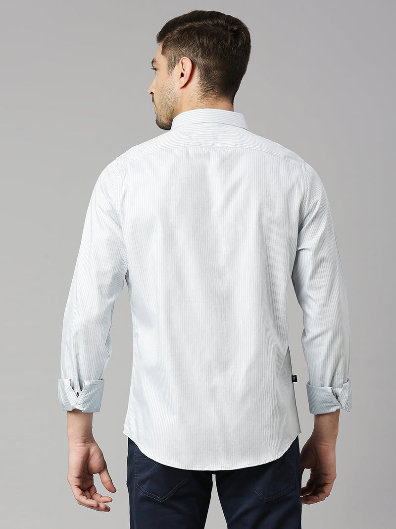 Thomas Scott Men Grey Cricket Club Collection Slim Fit Long Sleeves Spread Collar Pinstripes 100% Cotton Casual Shirt