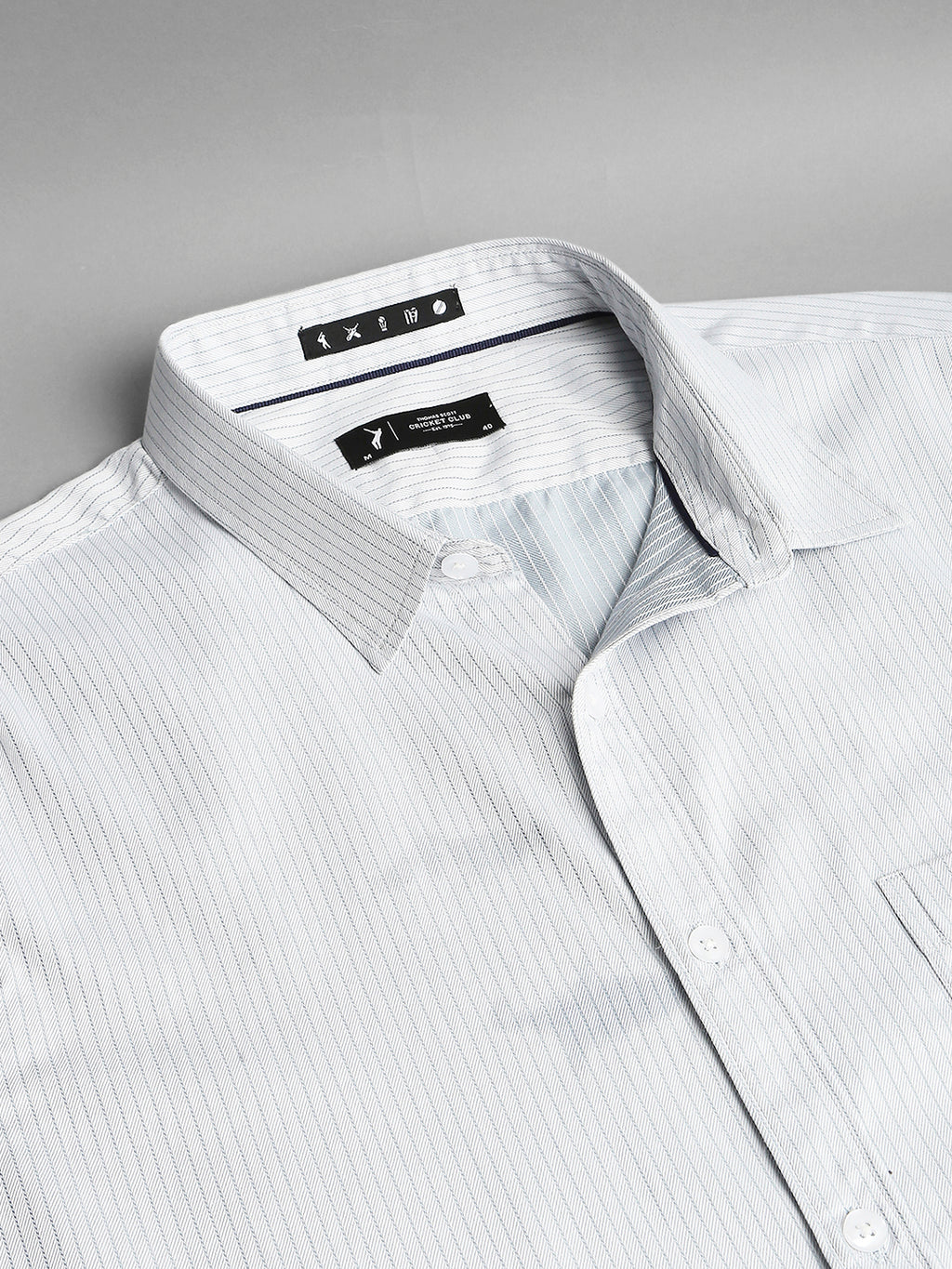 Thomas Scott Men Grey Cricket Club Collection Slim Fit Long Sleeves Spread Collar Pinstripes 100% Cotton Casual Shirt