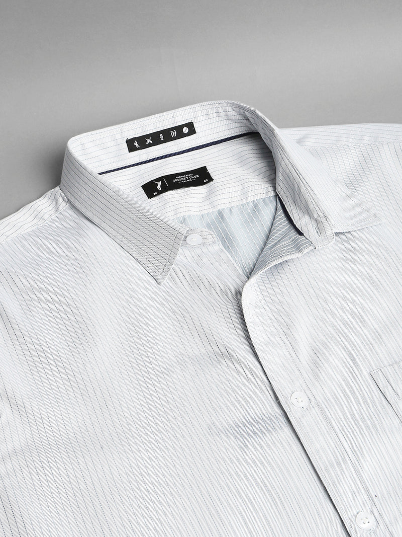 Thomas Scott Men Grey Cricket Club Collection Slim Fit Long Sleeves Spread Collar Pinstripes 100% Cotton Casual Shirt